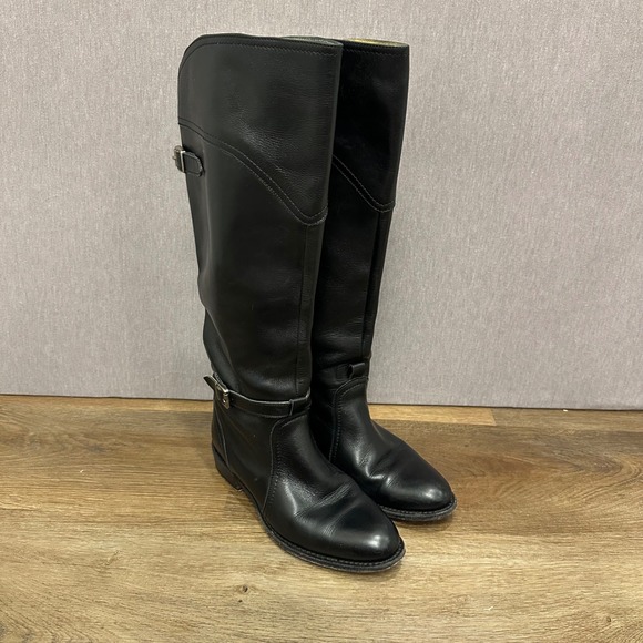 FRYE Women Black Leather Riding Boots Genuine Goodyear Welt Size 6.5 READ